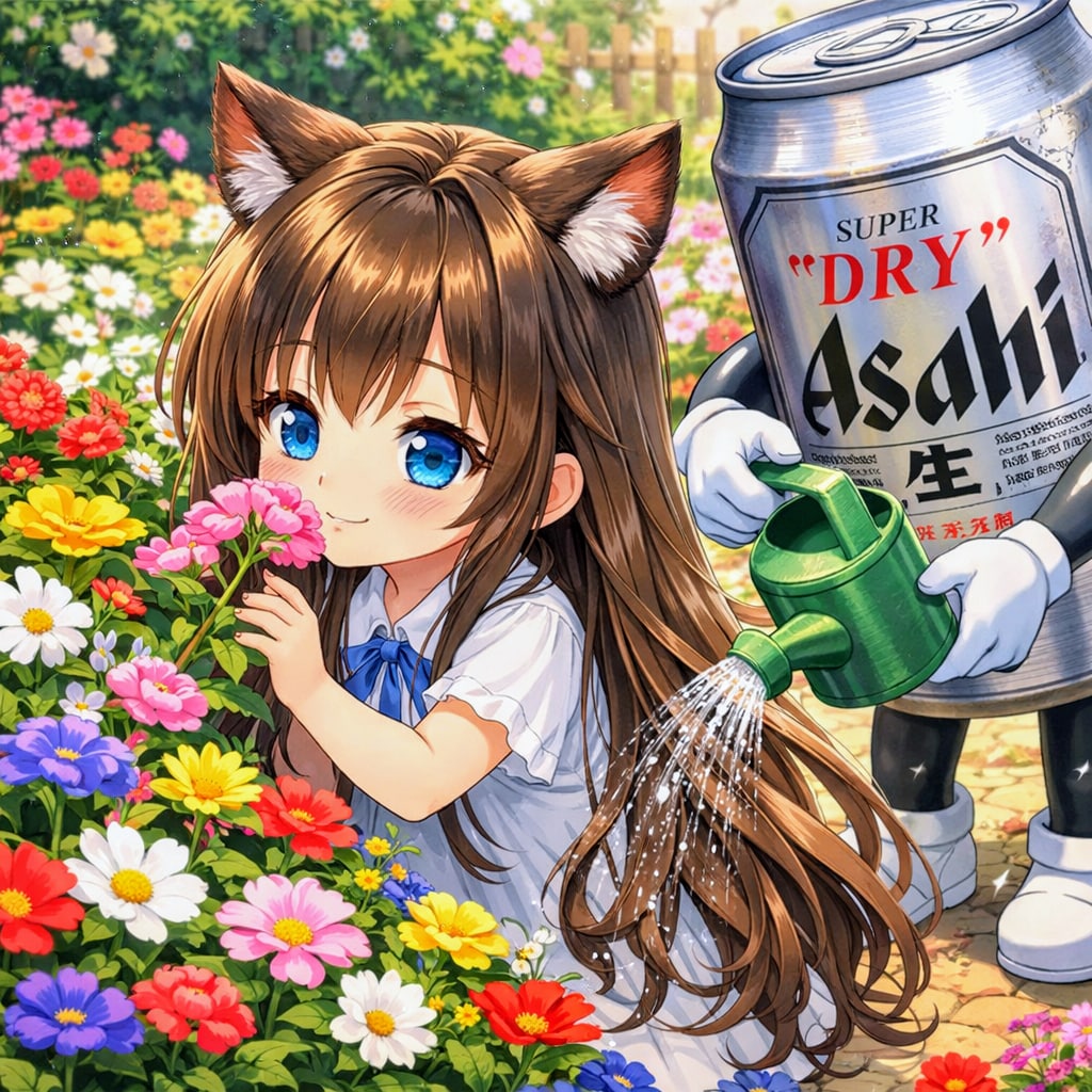 花を楽しむ小さな女の子