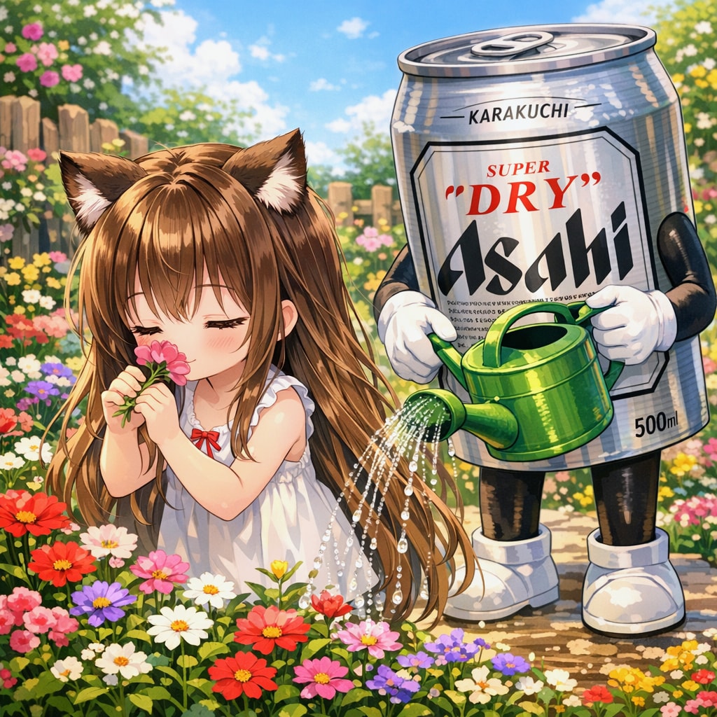 花を楽しむ小さな女の子