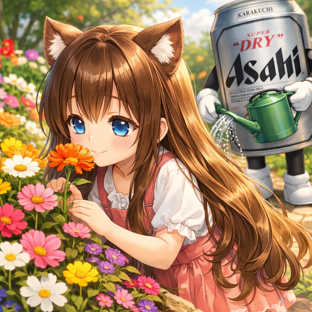 花を楽しむ小さな女の子