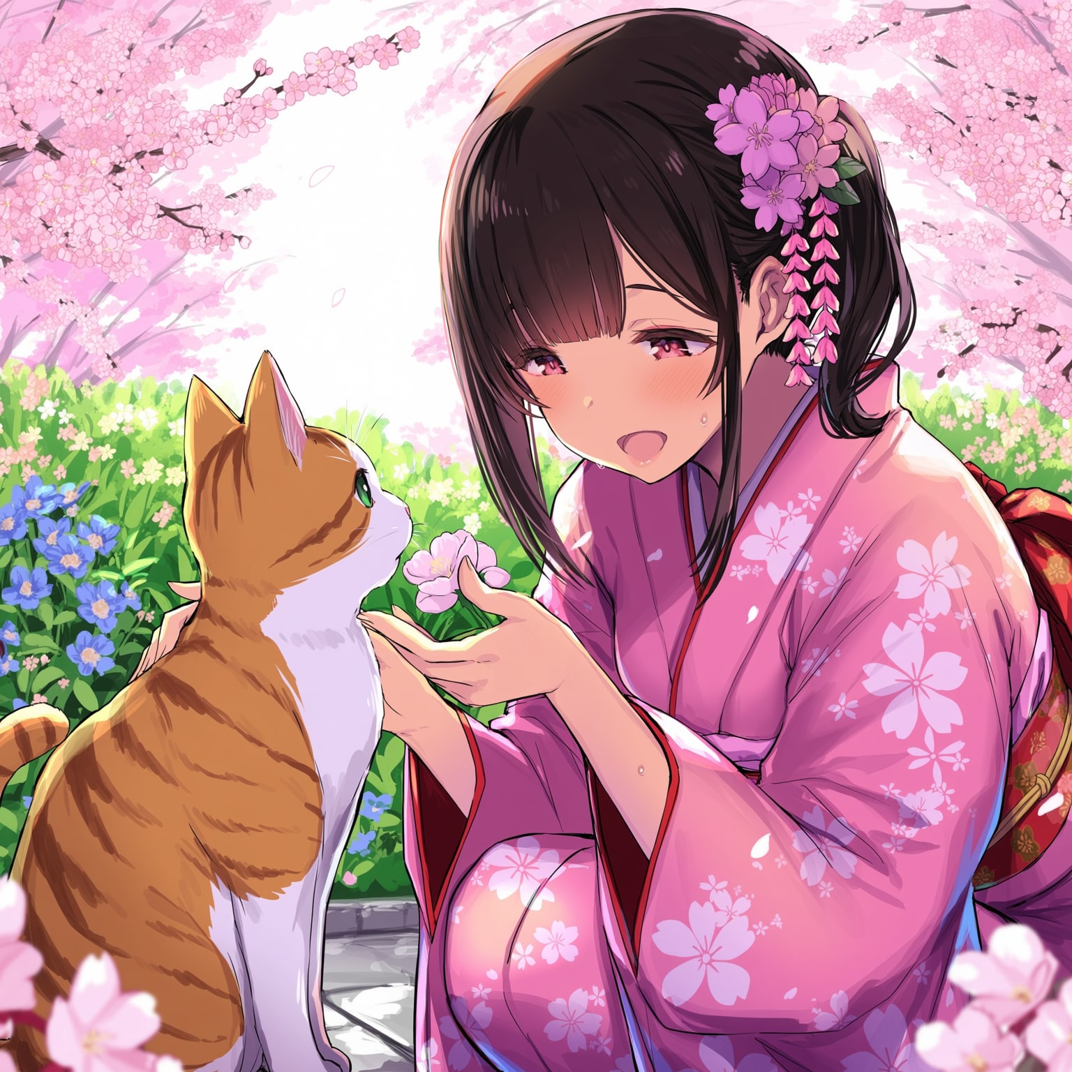 猫と着物の少女 | の人気AIイラスト・グラビア