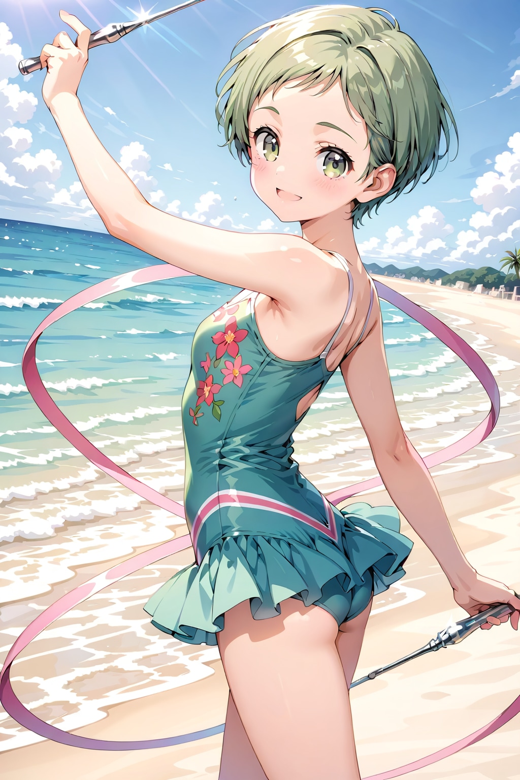 海辺で新体操