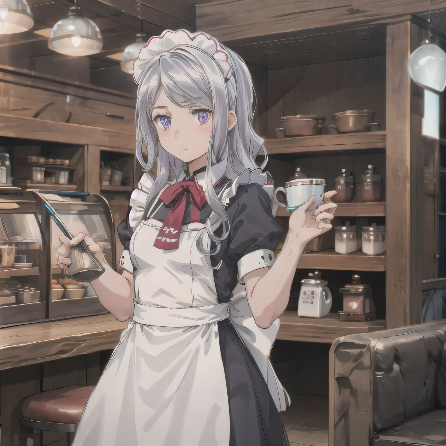 銀髪ロングでカフェの少女３ | の人気AIイラスト・グラビア