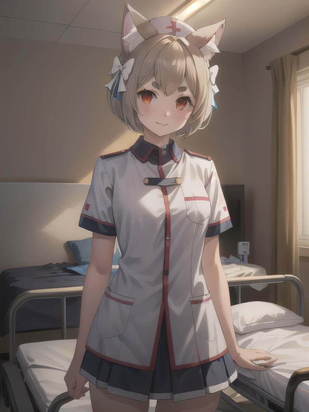 亜麻髪ボブで白衣の若者