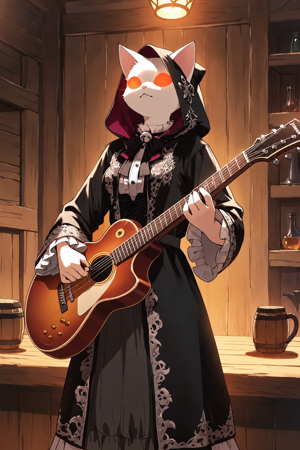 《 {En trubadurkattperson som sjunger och spelar musik om tiden }》 | の人気AIイラスト・グラビア