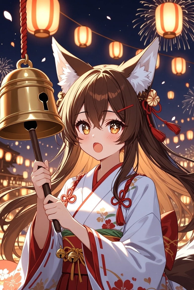 難易度の低い除夜の鐘を鳴らす狐耳系女子 | の人気AIイラスト・グラビア