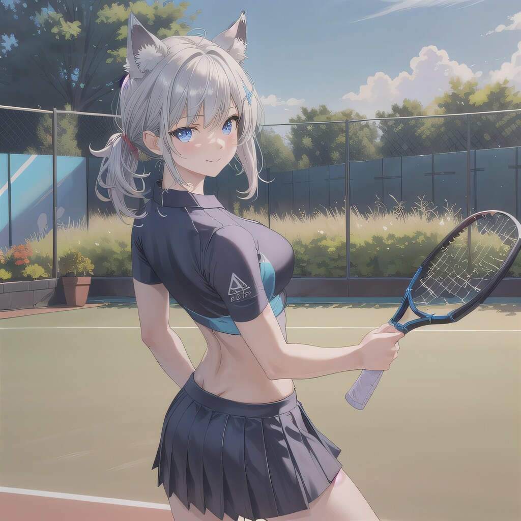 灰髪ポニテでテニスウェアの少女３