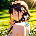 三つ編みと花畑 2枚目