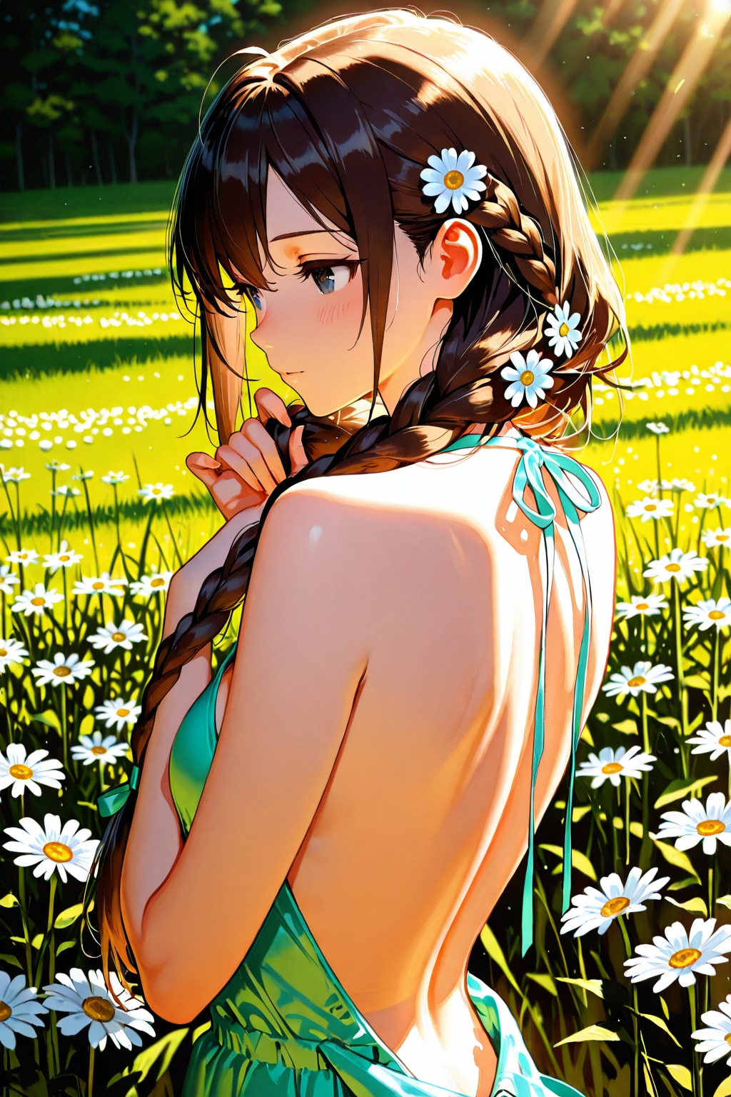 三つ編みと花畑