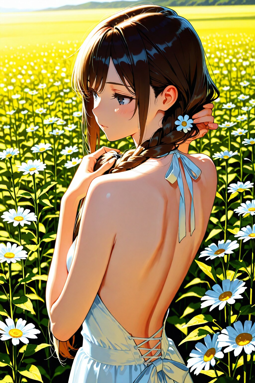 三つ編みと花畑