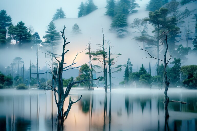 霧雨の池