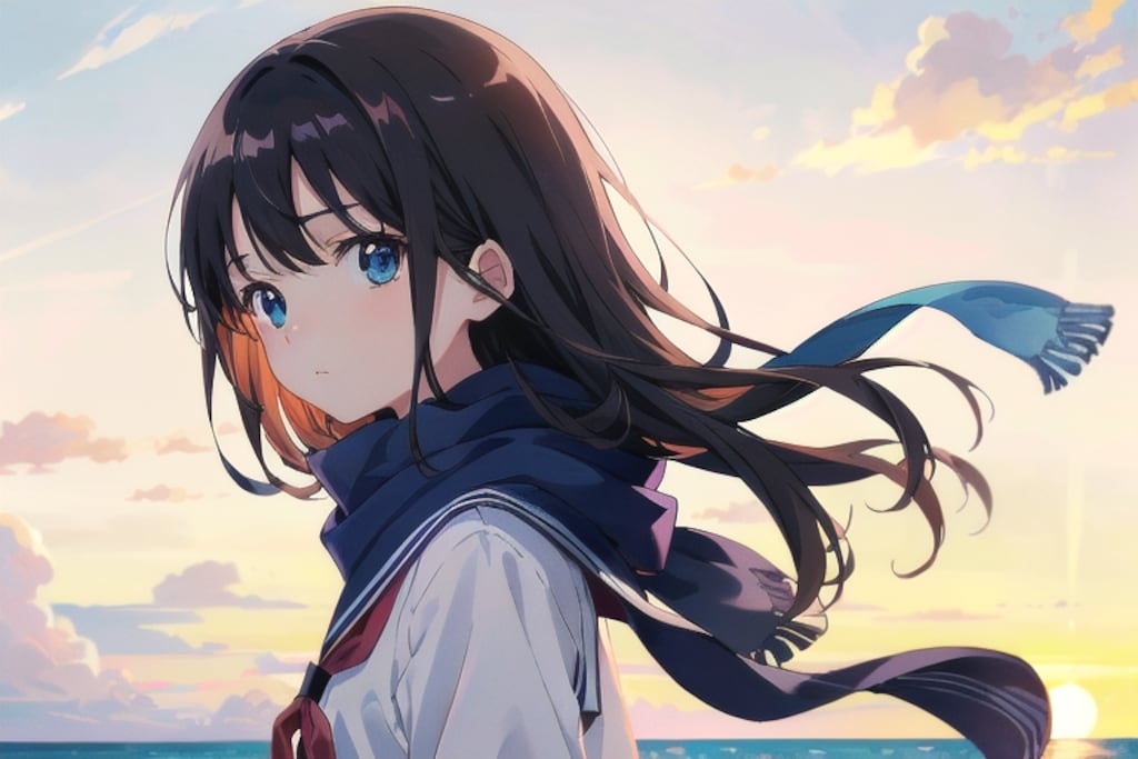 夕陽の砂浜(セーラー服)(19)