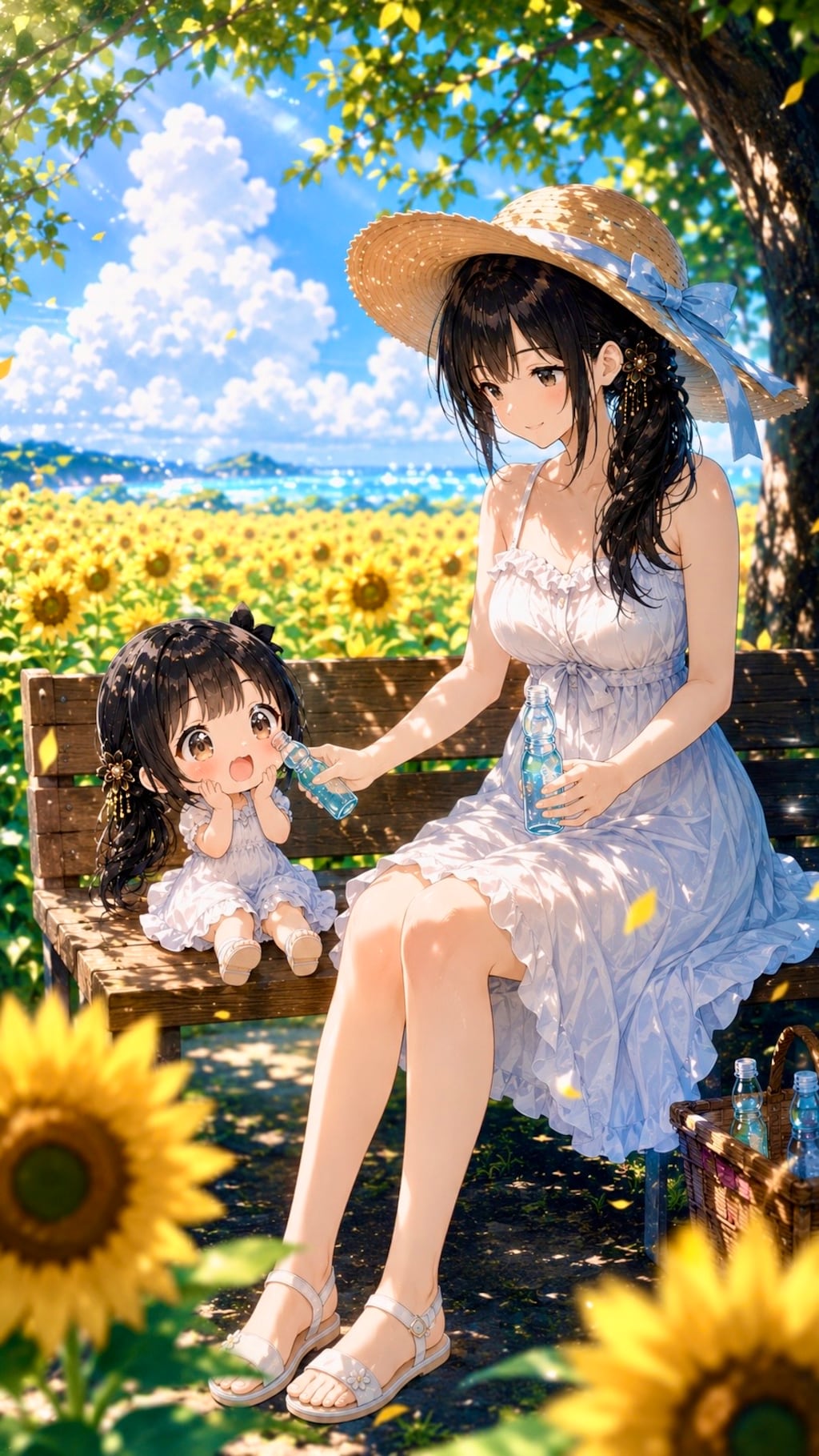 ひまわり畑でラムネ休憩