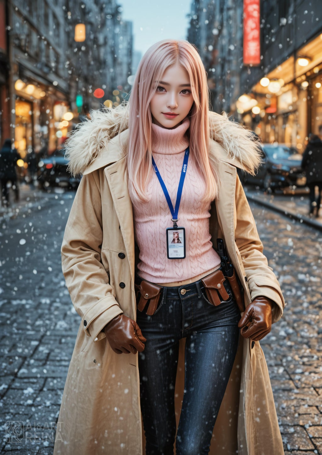 しずか 町 雪 コート 歩き