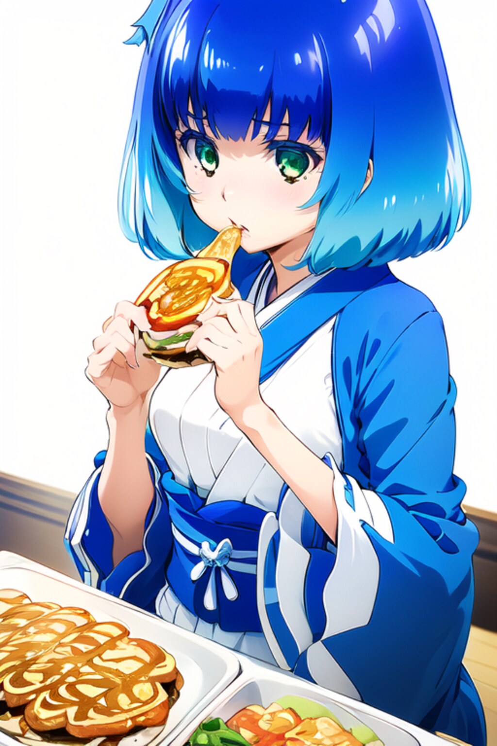 お好み焼きを食べるルサールカ