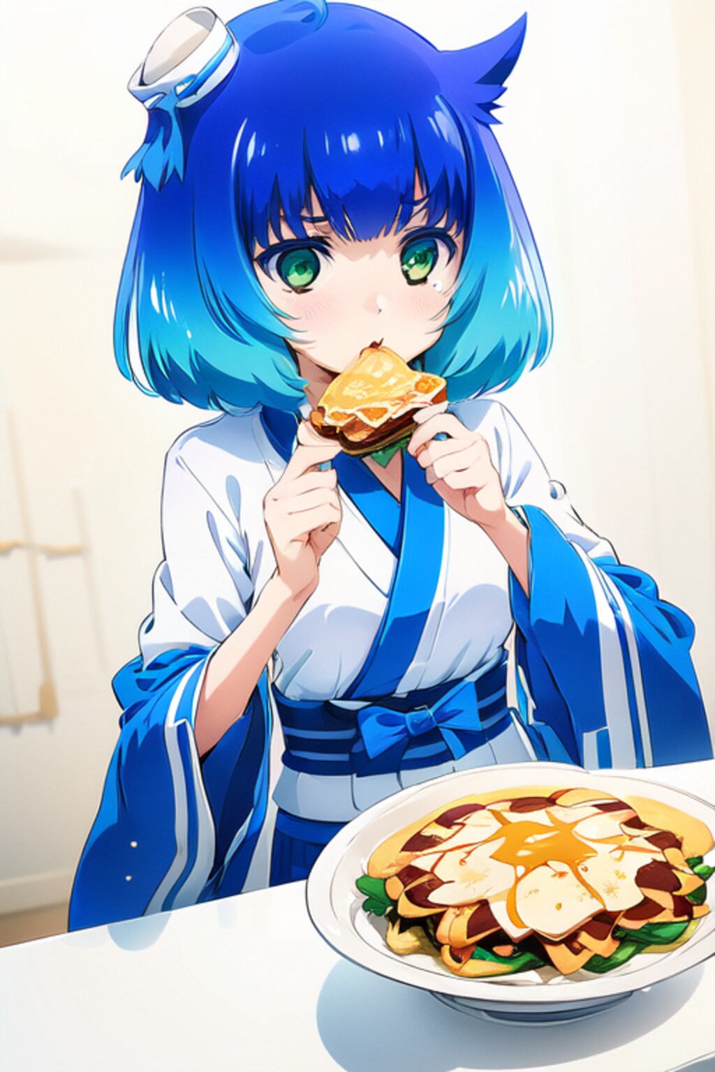 お好み焼きを食べるルサールカ