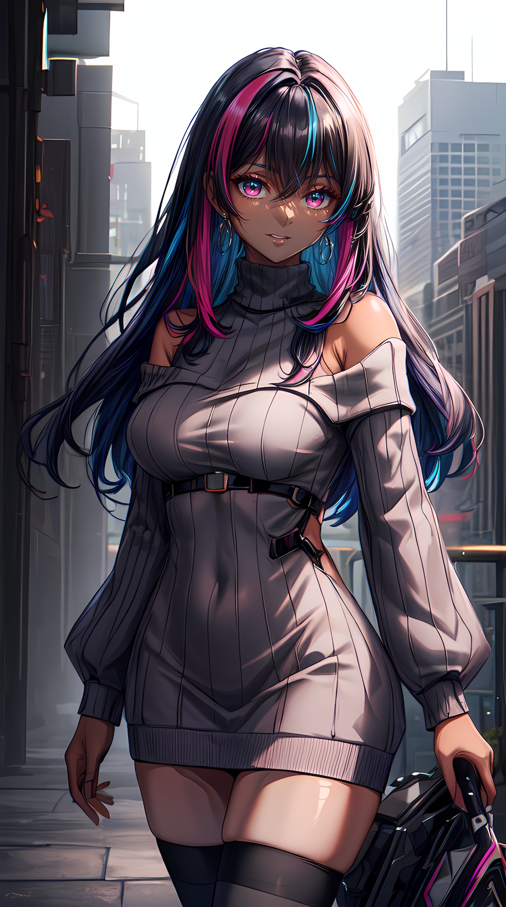 カラフルニットセーター美女2