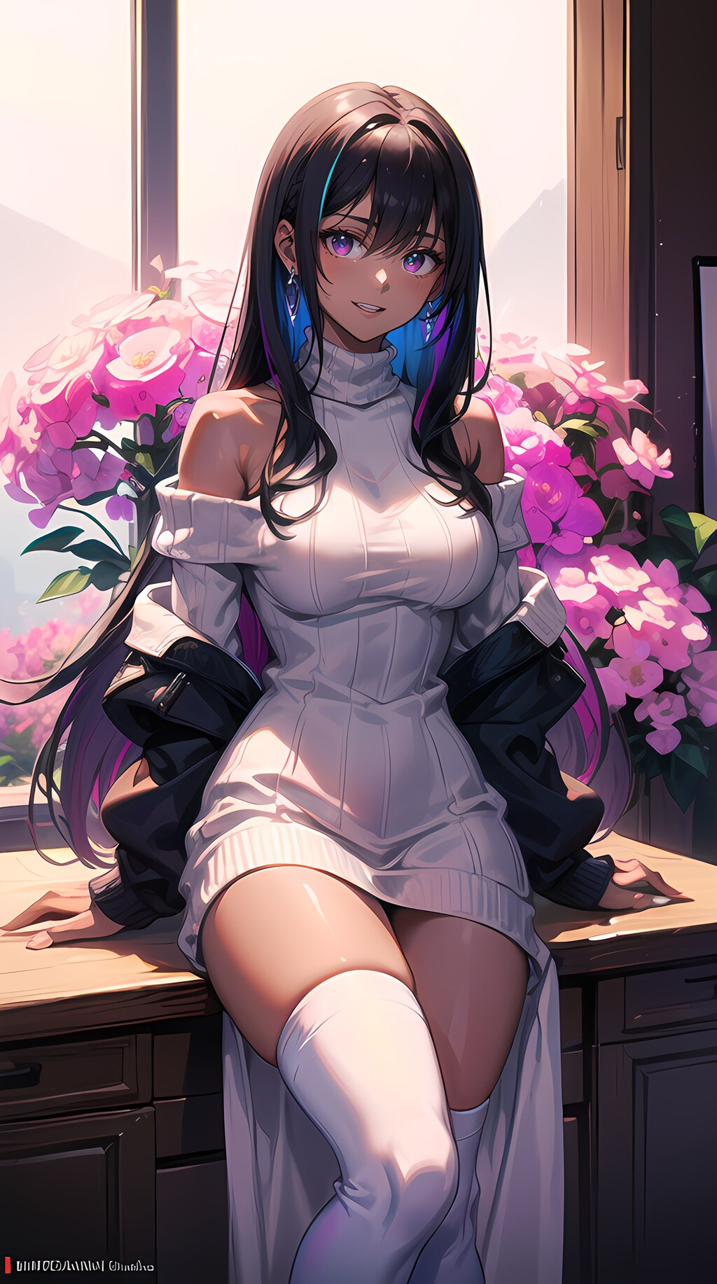 カラフルニットセーター美女2