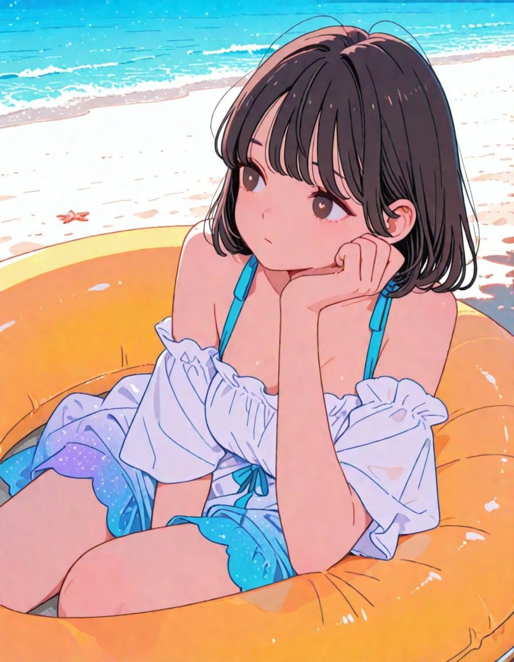 浮き輪で物憂げ