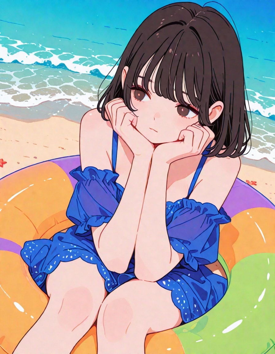 浮き輪で物憂げ | の人気AIイラスト・グラビア