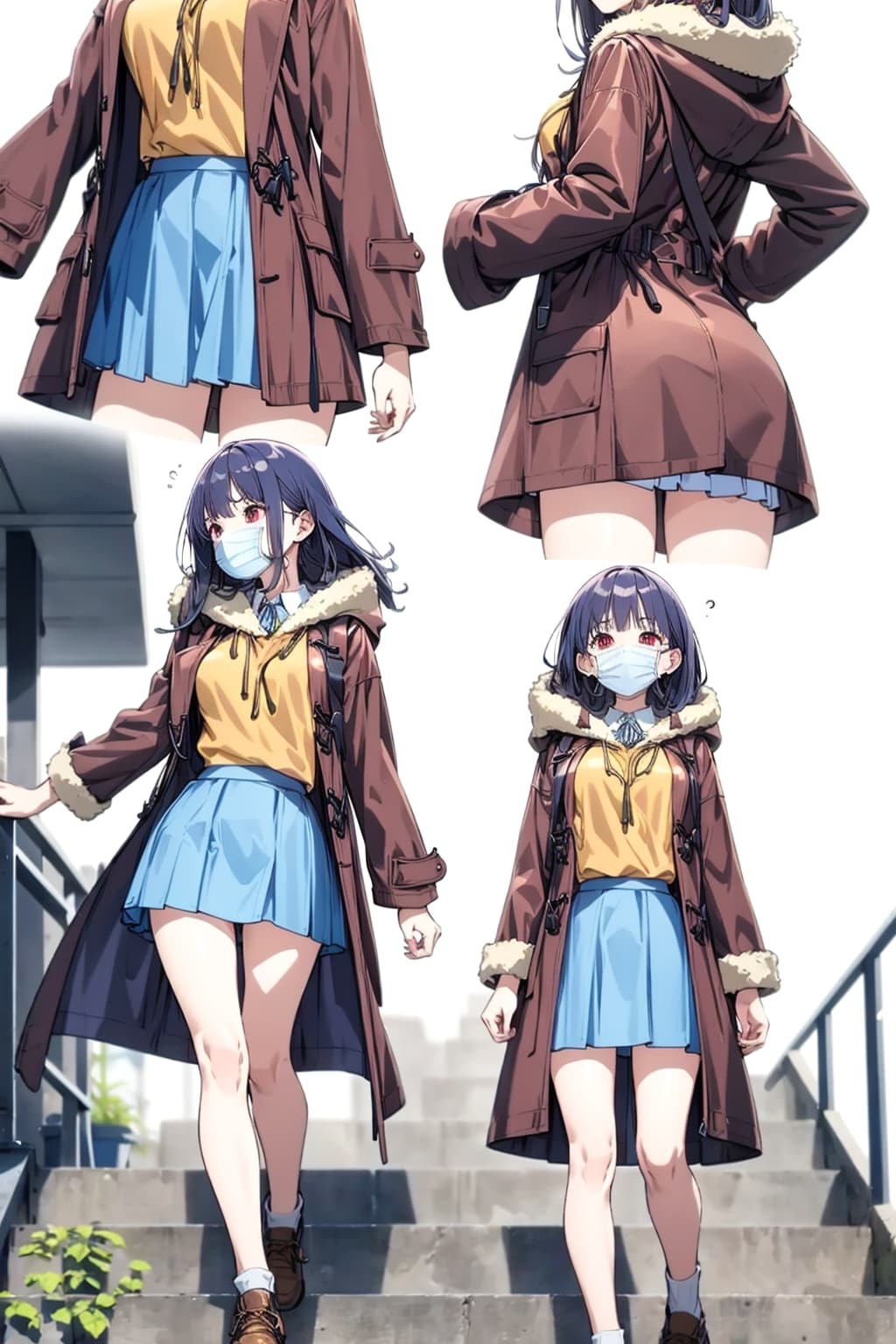 階段×スカート×マスク