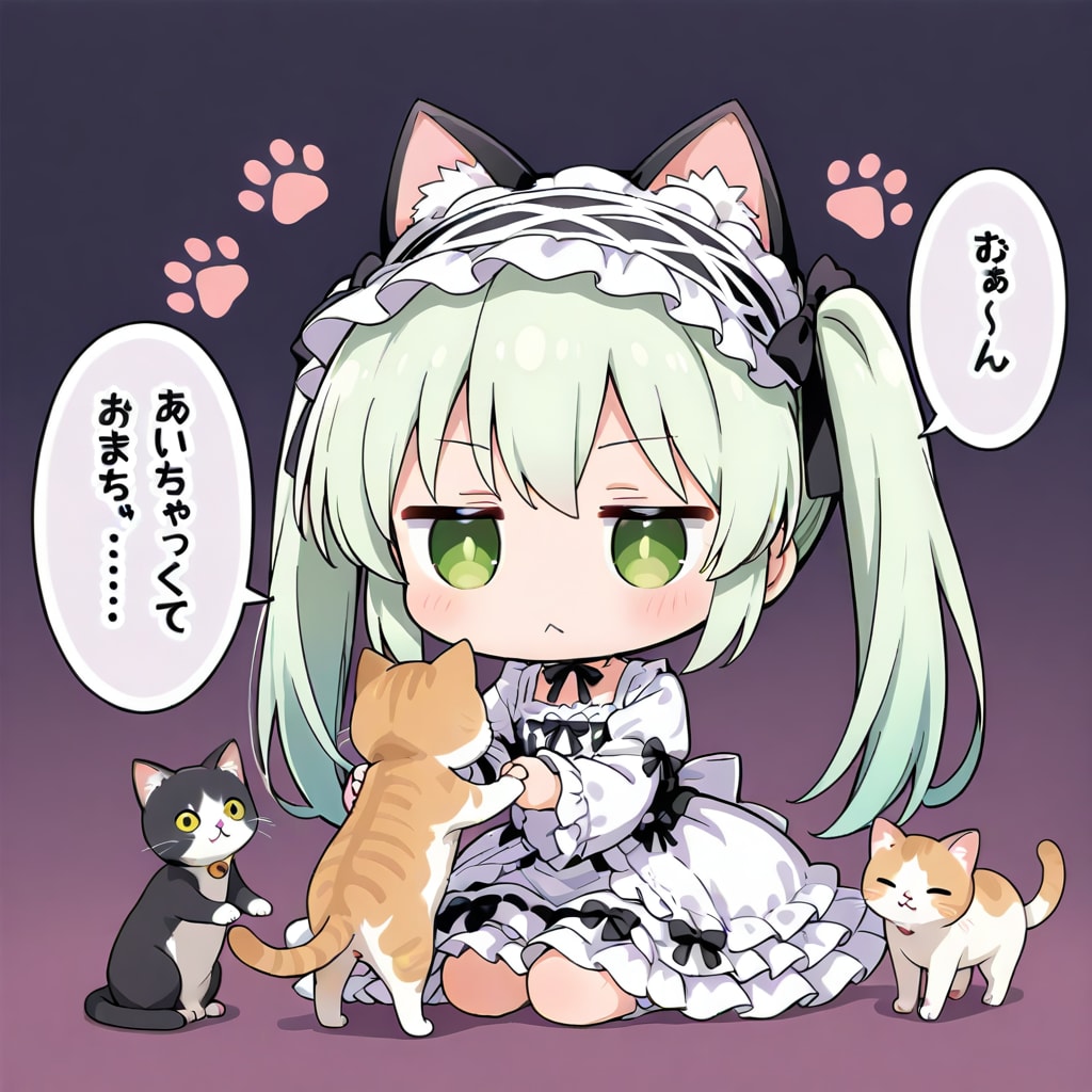猫と緑髪ちゃん