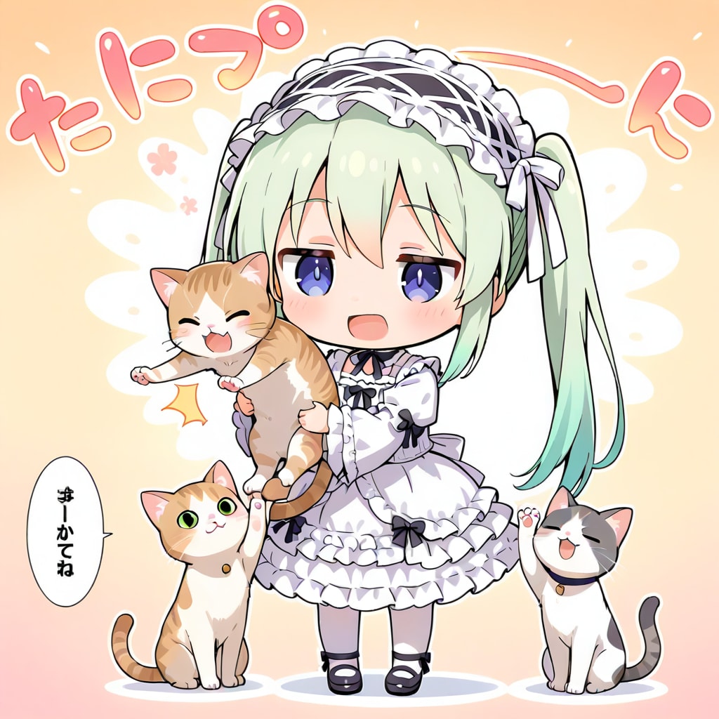 猫と緑髪ちゃん