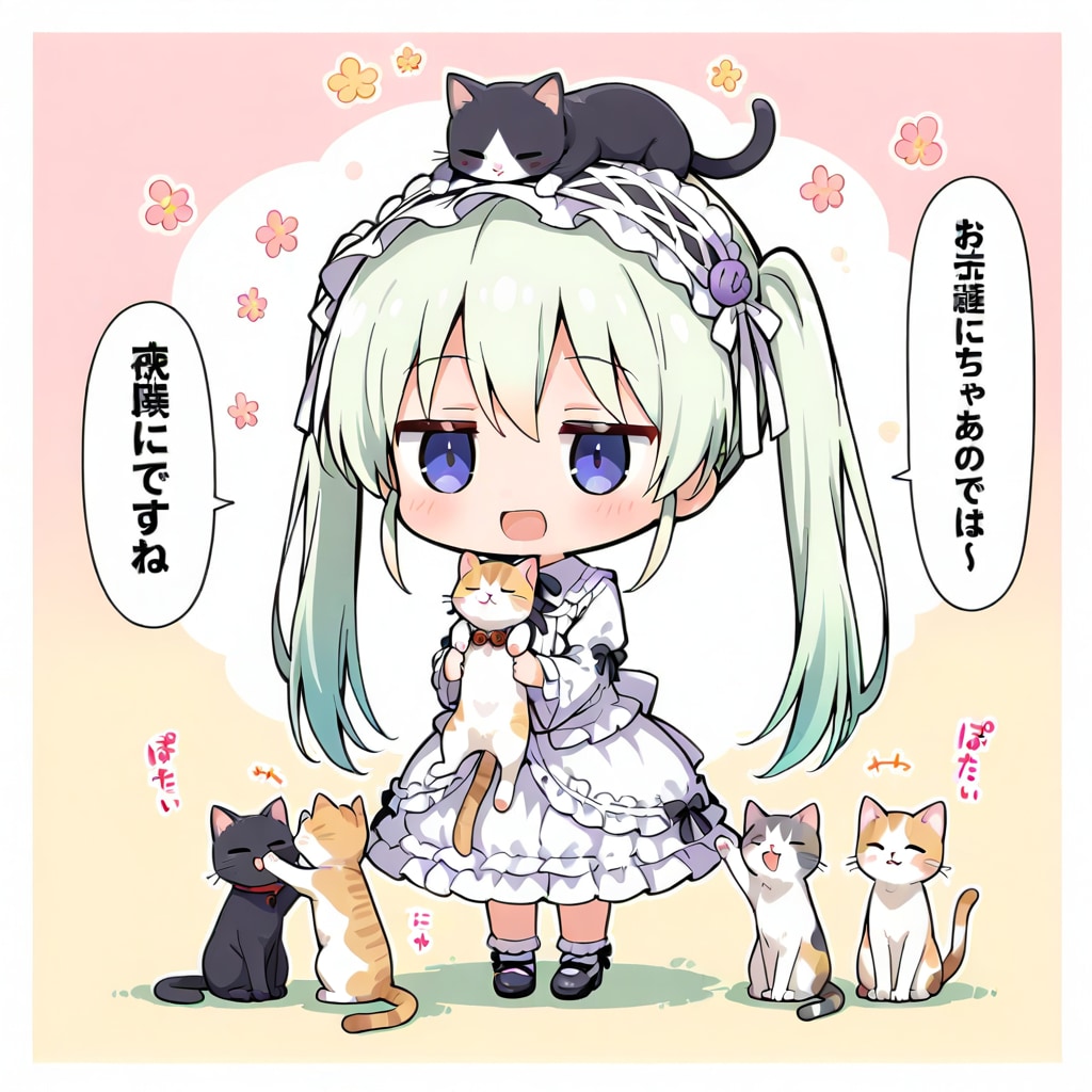 猫と緑髪ちゃん