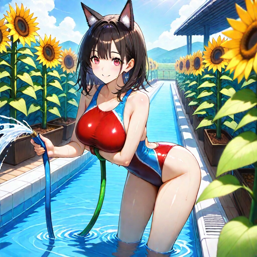 ケモミミ競泳水着さんと水遊び