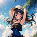 麦わら帽子と海辺 3枚目