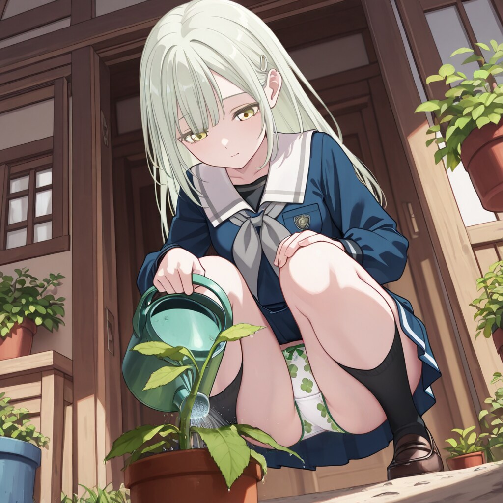 若葉睦が植木鉢に水をやりながら色んなパンツを露出する。