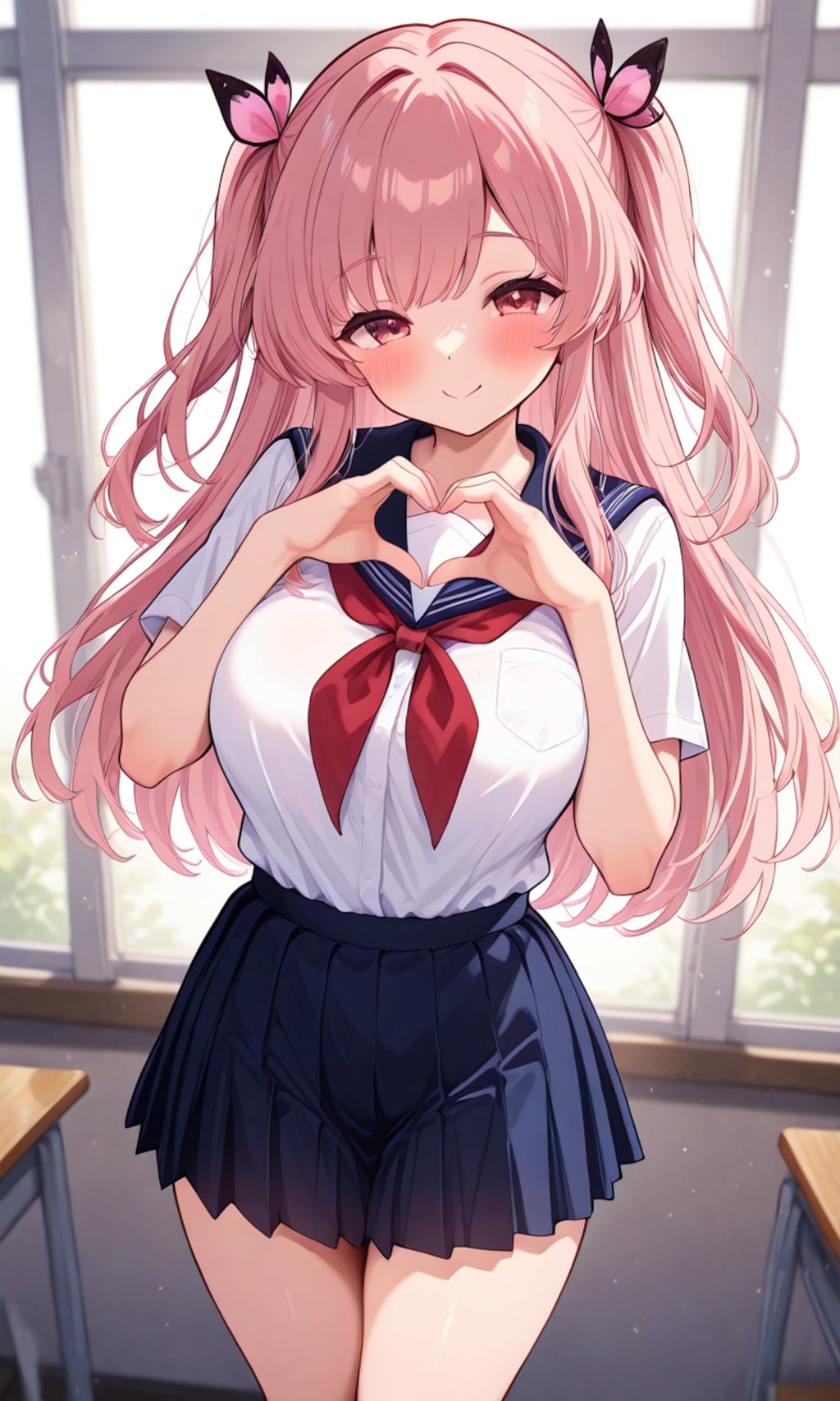 ピンクの制服少女