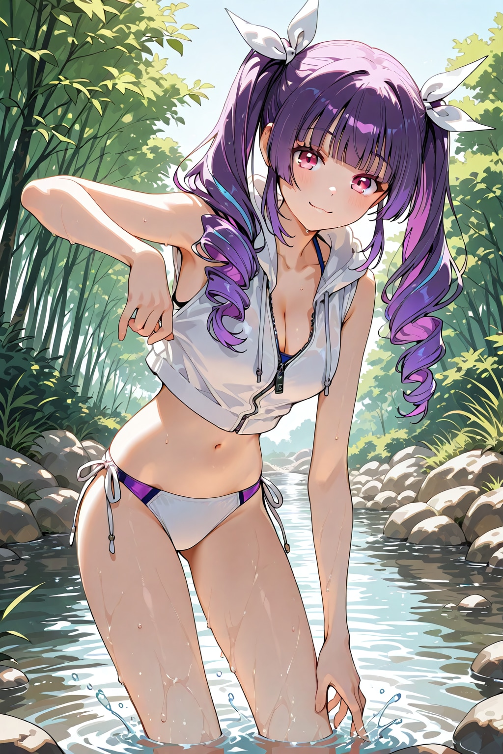 小川での水遊び