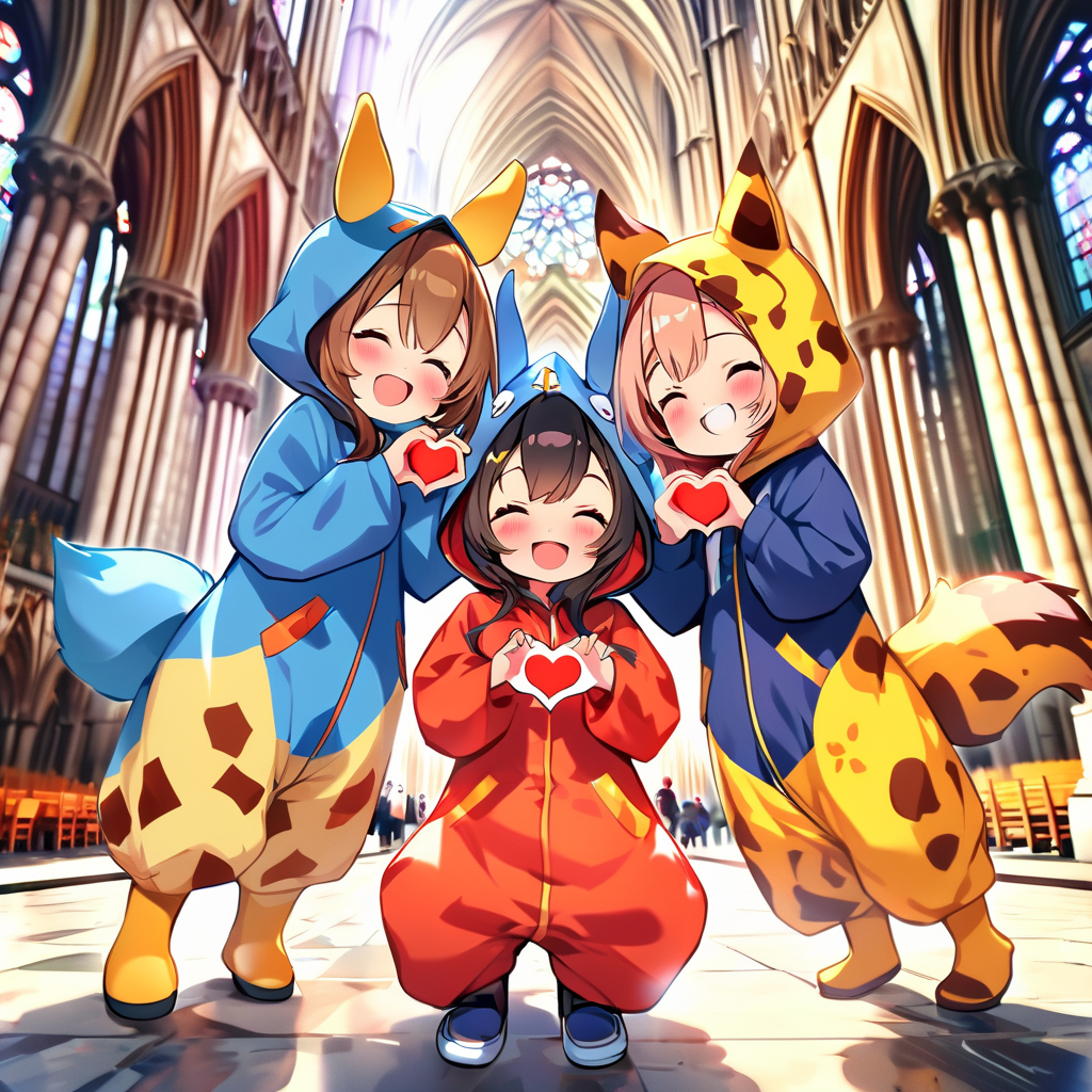 ノートルダム大聖堂を観光するキリン着ぐるみちび子ちゃん御一行様 3枚目