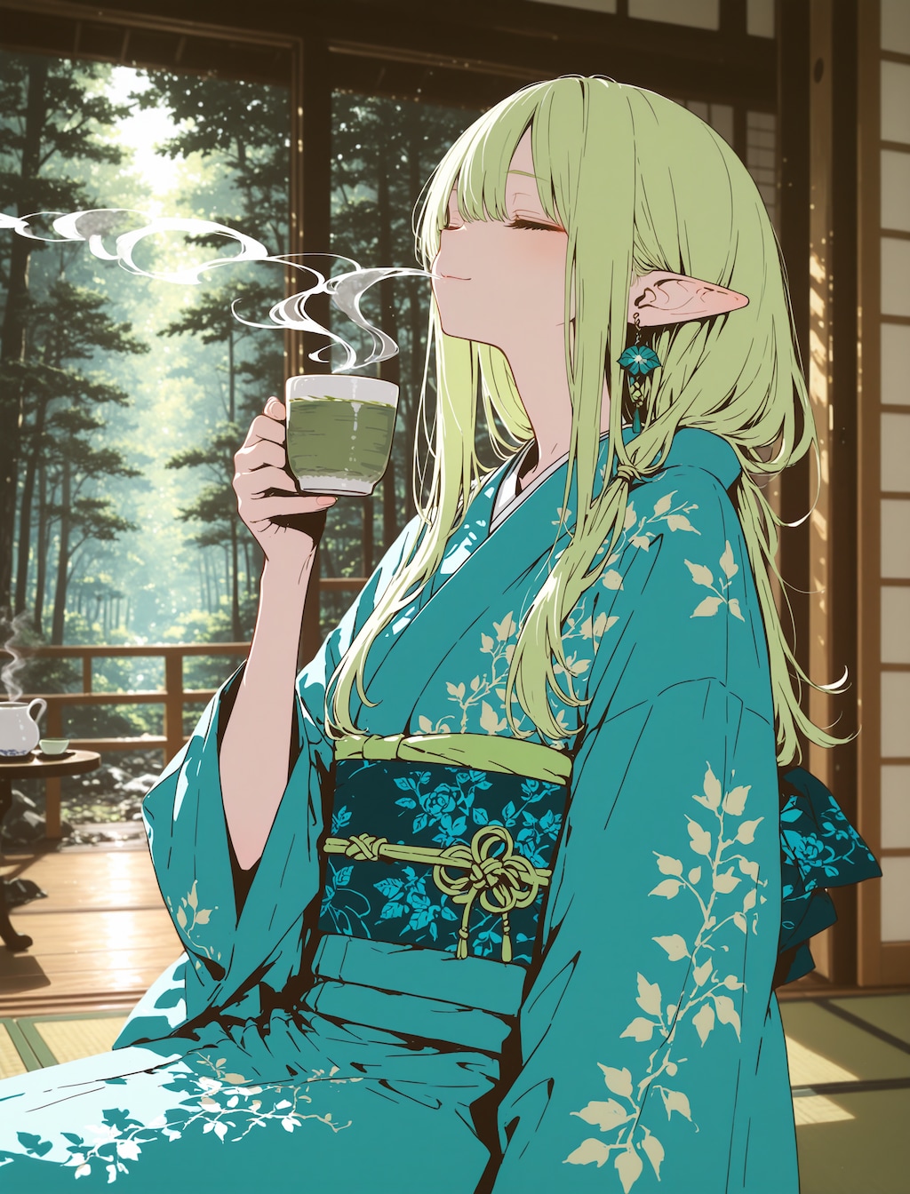 ほっと一息和服エルフさん