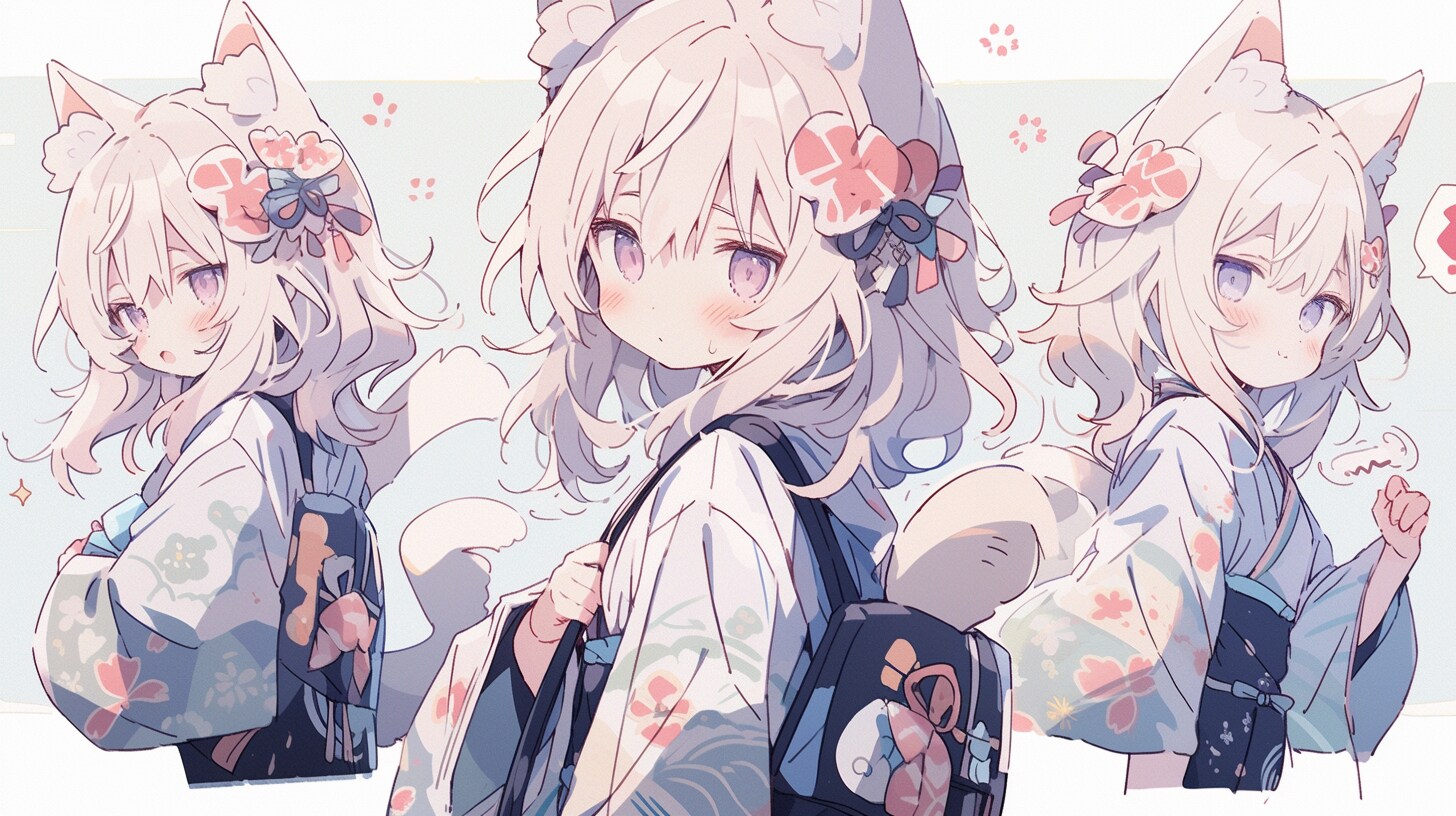 三つの笑顔が彩る猫耳の夏祭り | の人気AIイラスト・グラビア