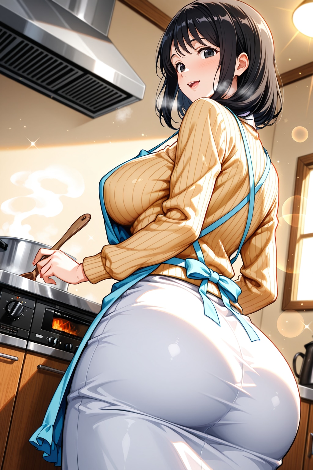 台所で舞う詩織ママンの尻 | の人気AIイラスト・グラビア