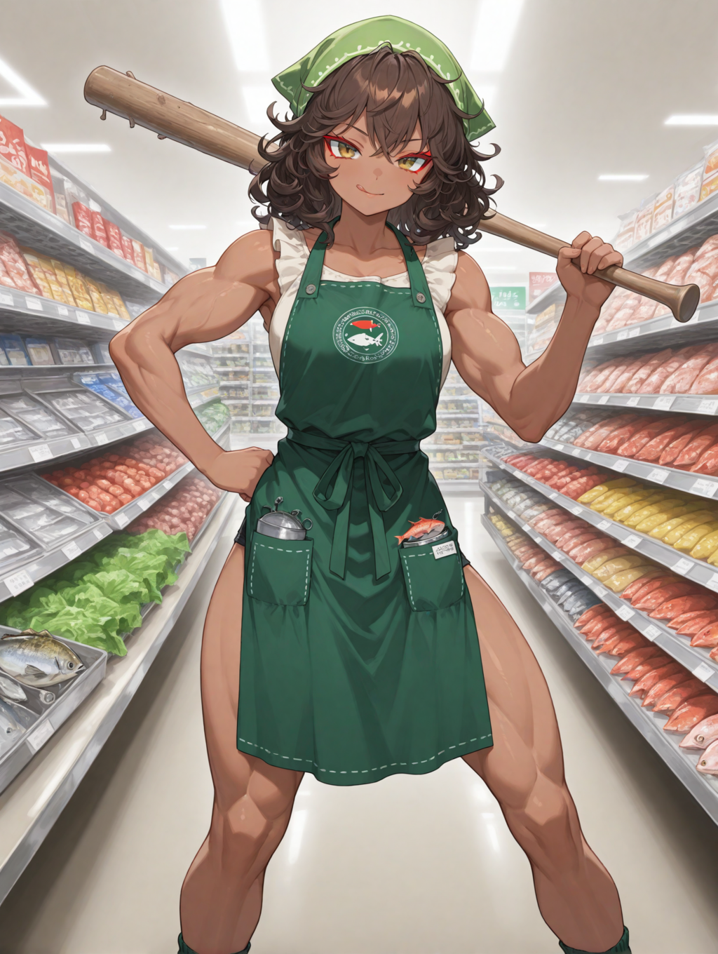 魚売り場でバイトしているエバさん
