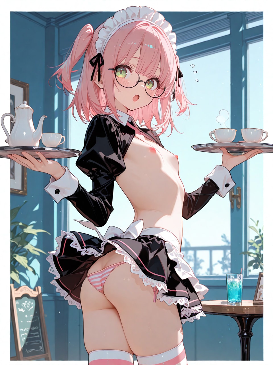 トップレス縞パン半ケツおさわりメイド喫茶