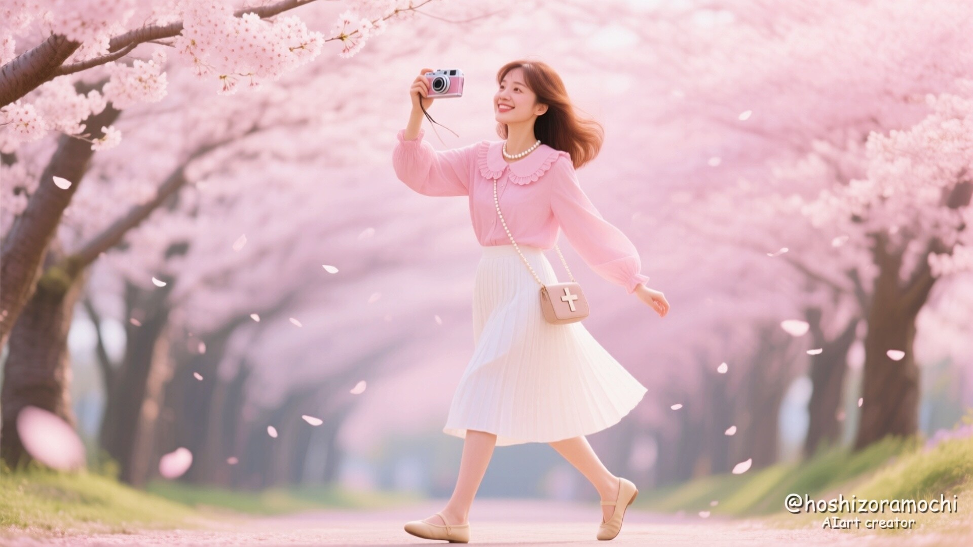 桜並木を歩く春の記録者