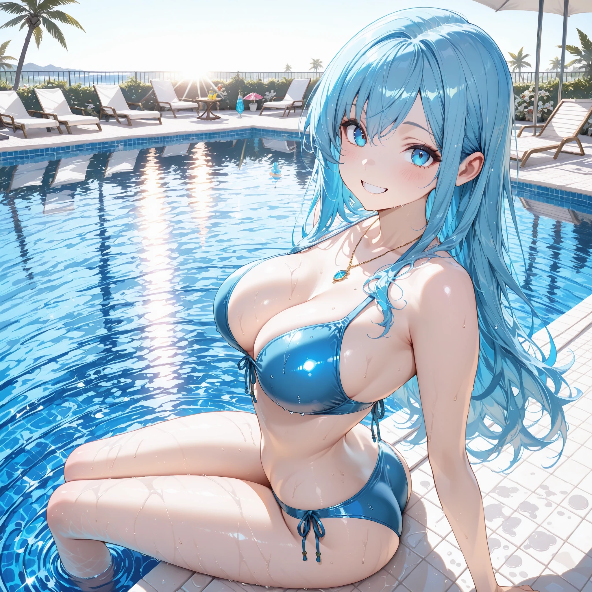 プールと水着とネックレス