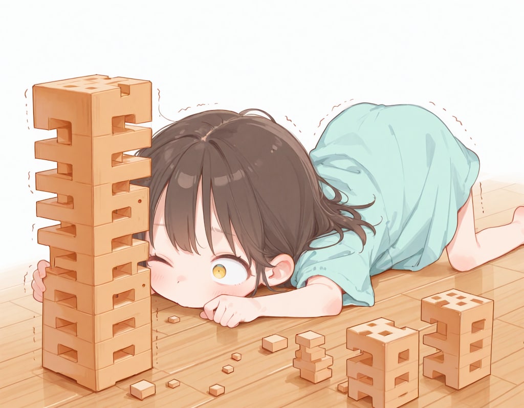 ジェンガをする少女