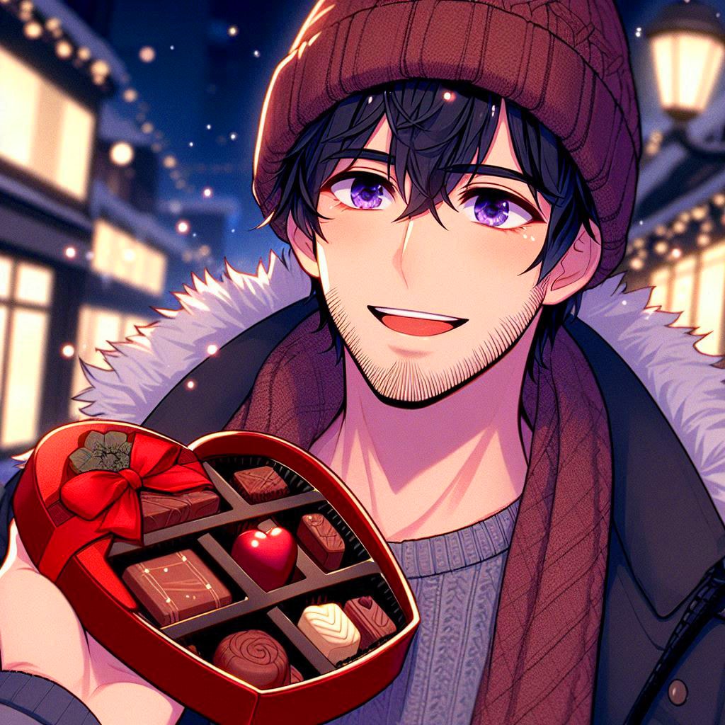 ニット帽をかぶった、バレンタインの黒髪短髪男性♥その6(3枚)