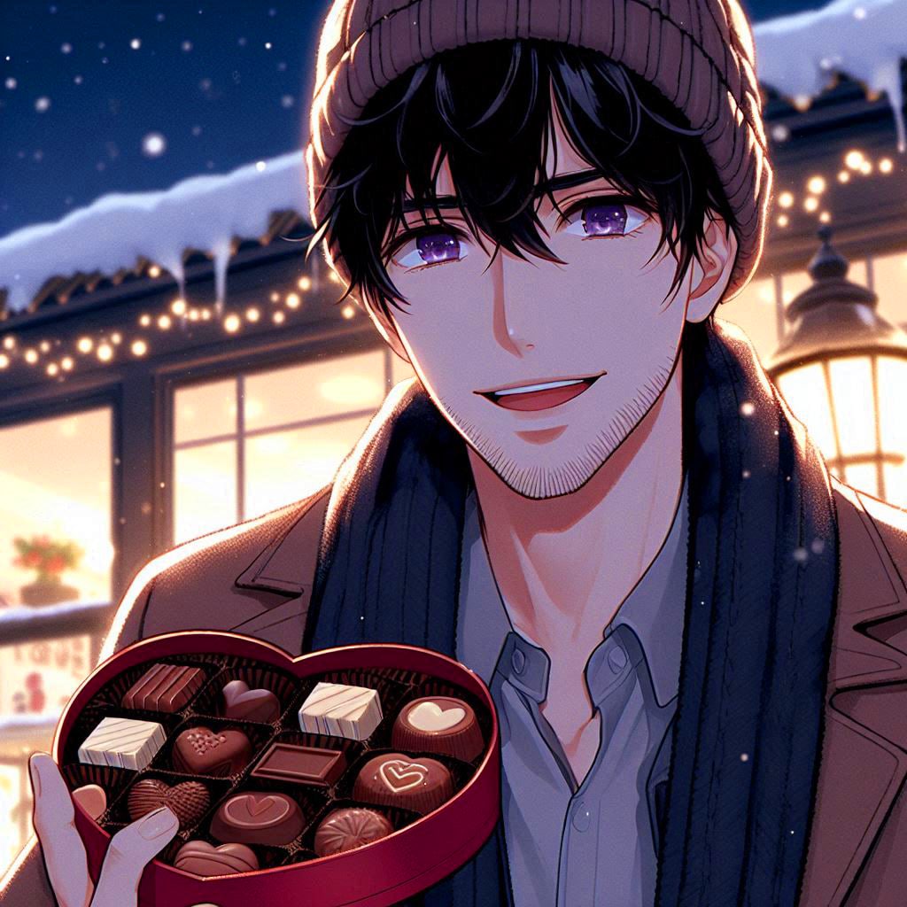 ニット帽をかぶった、バレンタインの黒髪短髪男性♥その6(3枚)