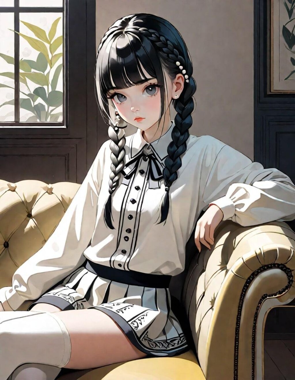 ソファーに座る乙女