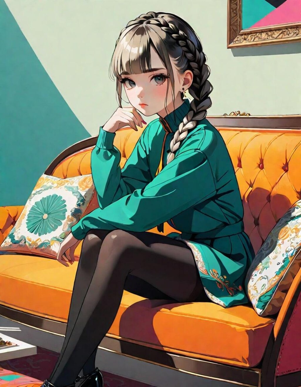 ソファーに座る乙女