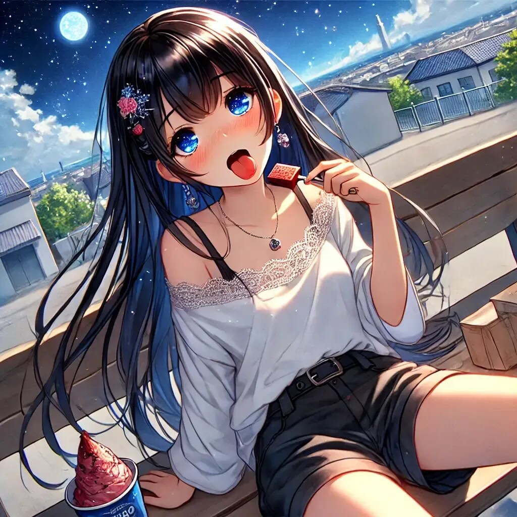 Dalleでアイスを食べる白キャミソールその2 | の人気AIイラスト・グラビア