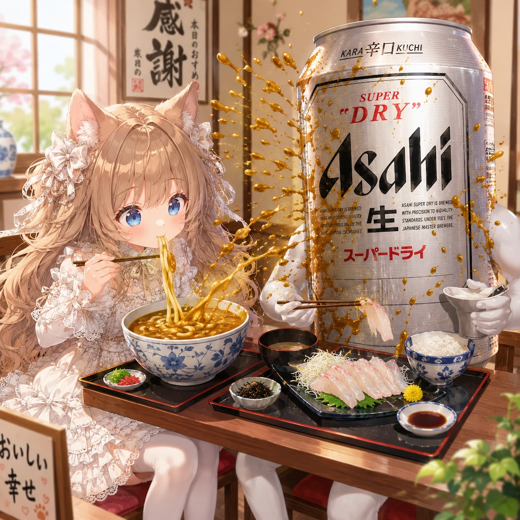 カレーうどんを汚さず食べる小さな女の子