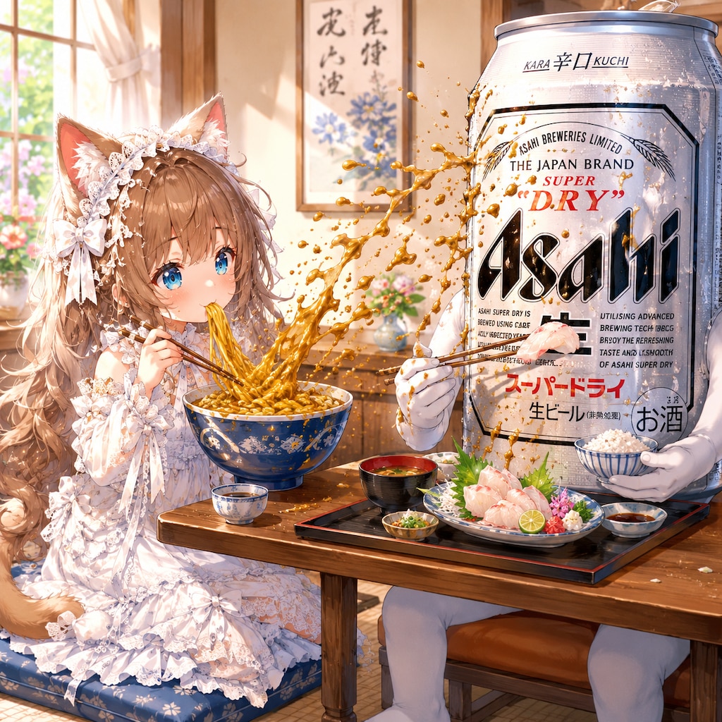 カレーうどんを汚さず食べる小さな女の子
