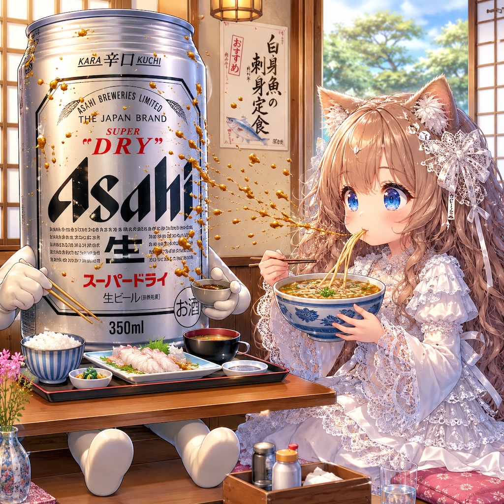 カレーうどんを汚さず食べる小さな女の子