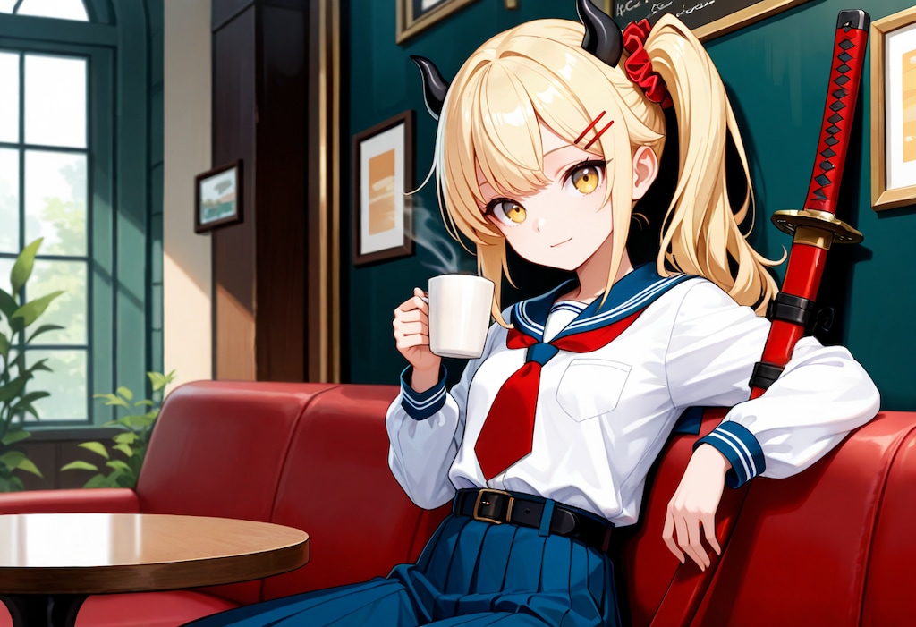 放課後に寛ぐ女鬼高生さん